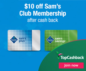 TopCashback - $10 off Sams Club Membership (Incent)(US)